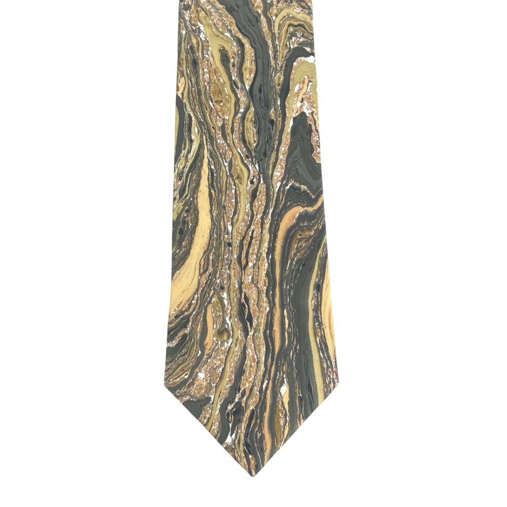 Harmonie Mens Tie Hand Marbled Silk Abstract Swirl Earth Tones India 57x3.5